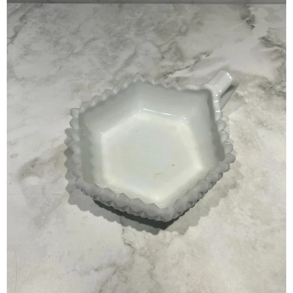 Westmoreland English Hobnail Milk Glass 1-Handle Candy Trinket Bowl Dish Hex Vtg